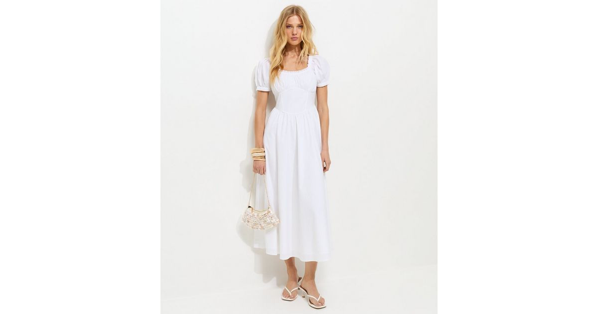 White Lace Trim Milkmaid Midi Dress | New Look | New Look (UK)