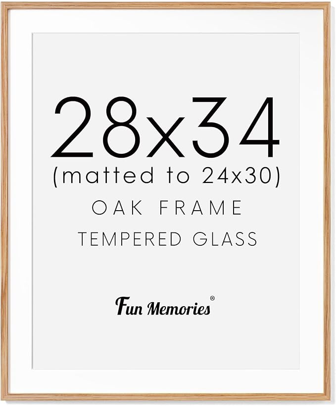 28x34 Large Poster Frame, Solid Oak Wood 28 x 34 Picture Frames for Wall, Tempered Real Glass, 28... | Amazon (US)