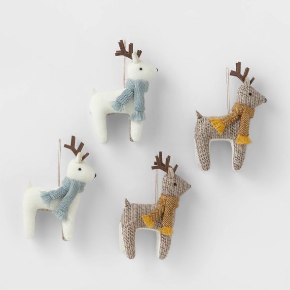 4pk Reindeer Christmas Tree Ornaments White/Brown - Wondershop&#8482; | Target