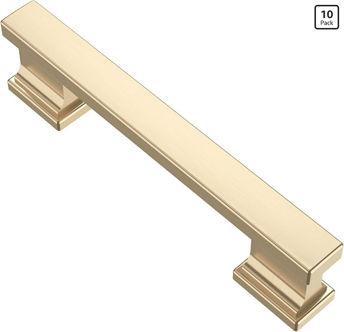 Alzassbg 10 Pack Brushed Brass Cabinet Pulls, 3-3/4 Inch(96mm) Hole Centers Gold Kitchen Cabinet ... | Amazon (US)