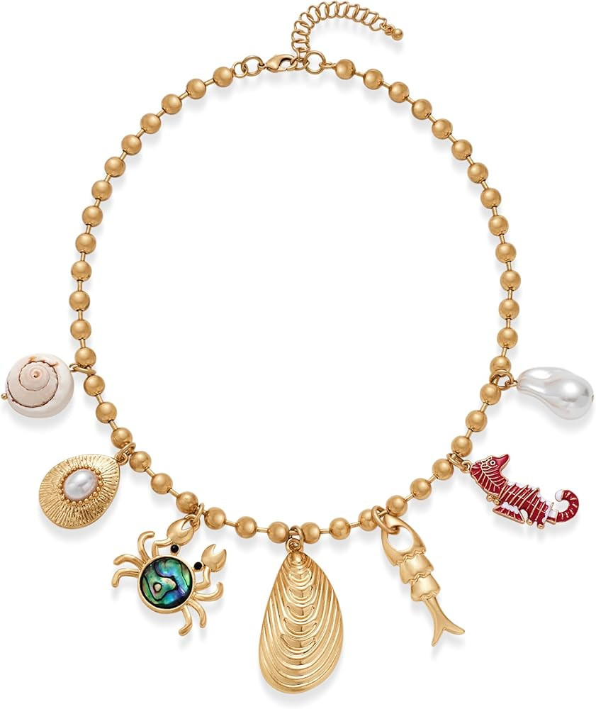 CLASSYZINT Shell Necklace for Women Gold Chain Necklace with Seashell Charms Summer Ocean Choker ... | Amazon (US)