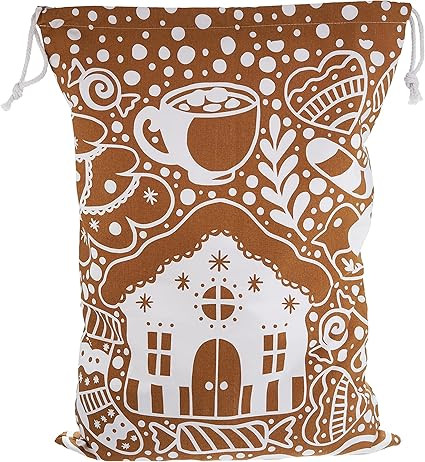 XL Reusable Gingerbread House Christmas Canvas Gift Bag for Kids - Cute Holiday Wrapping Alternat... | Amazon (US)