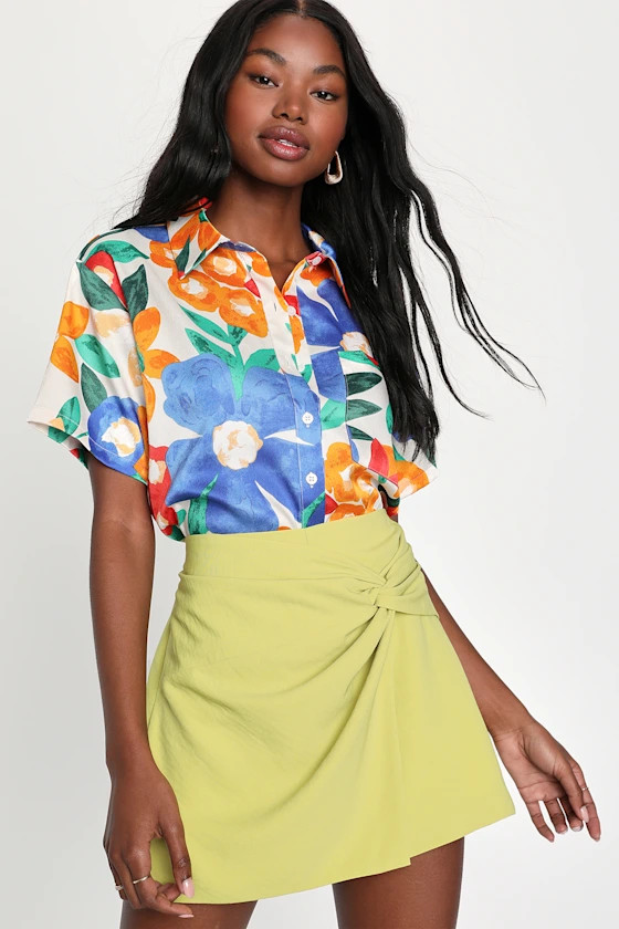 Rare Aesthetic Lime Green Twist-Front Skort | Lulus (US)