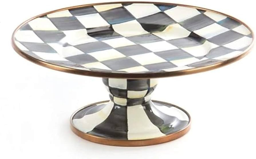 MACKENZIE-CHILDS Enamel Pedestal Platter, Round Cake Stand, Mini, Black-and-White Courtly Check | Amazon (US)