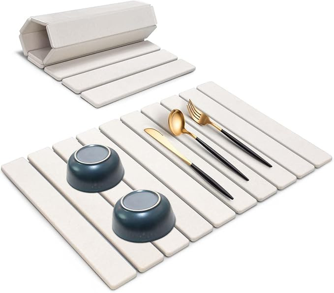 Large Stone Dish Drying Mats for Kitchen Counter, 24"(L)×16"(W), Fast Drying Collapsible Dish Dr... | Amazon (US)