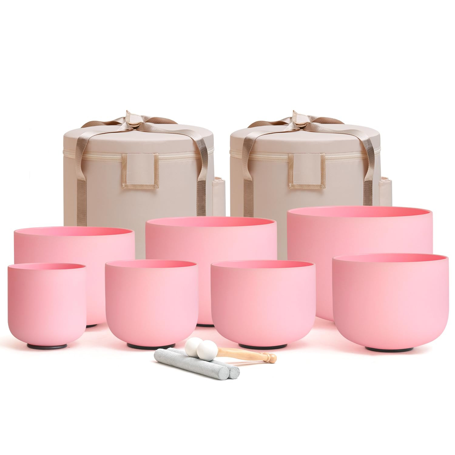 432HZ 6-12 Inch Pink Color Frosted Quartz Crystal Singing Bowls Chakra Set of 7 with Carry Case B... | Amazon (US)