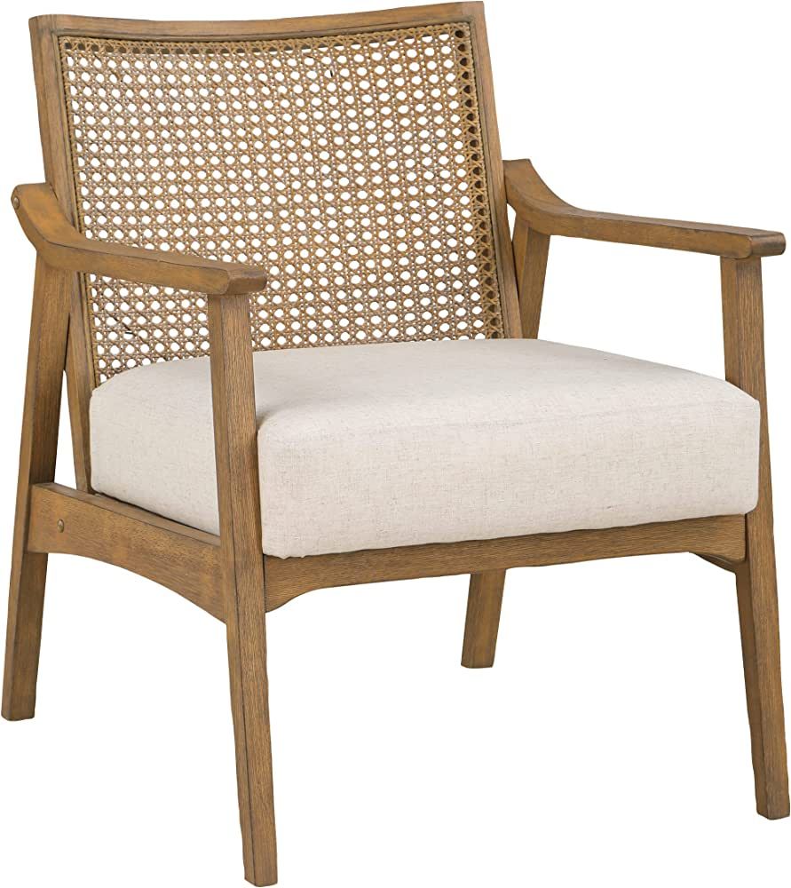 OSP Home Furnishings Alania Wood Accent Chair with Cane Back, Arms and Padded Seat, Linen Fabric ... | Amazon (US)