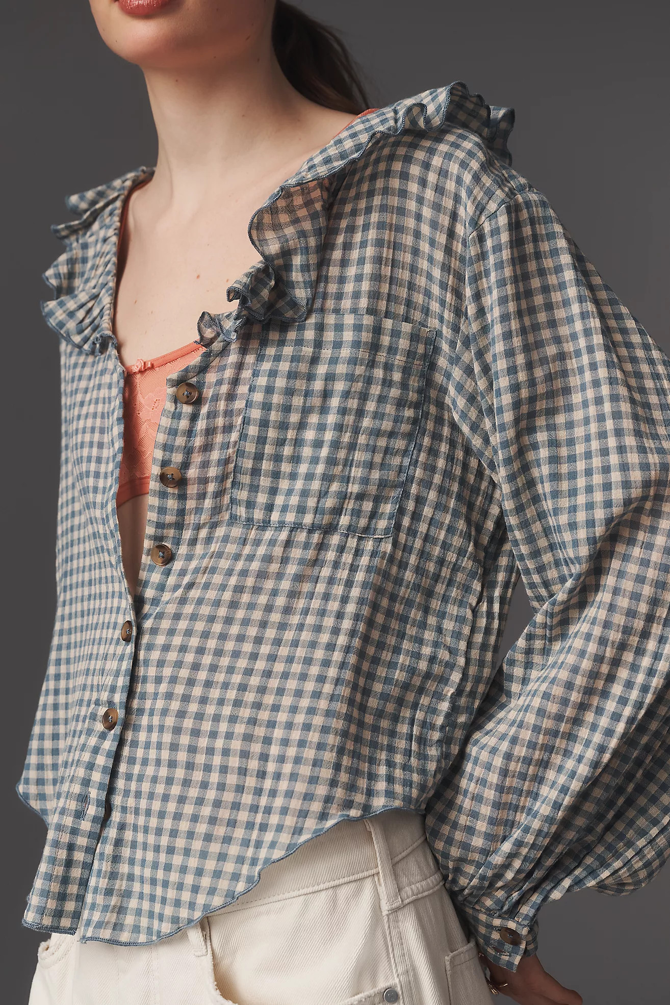 Remy Ruffle Collar Buttondown Shirt by Pilcro | Anthropologie (US)