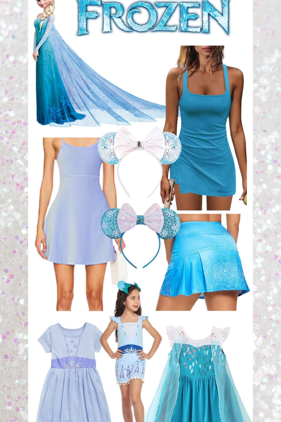 Disney theme park mommy and me princess outfit ideas for Elsa of Frozen 🩵 tennis dress skirt skort shorts activewear for the mamas and dresses and rompers for the little princesses 👑 

#LTKFamily #LTKActive #LTKKids