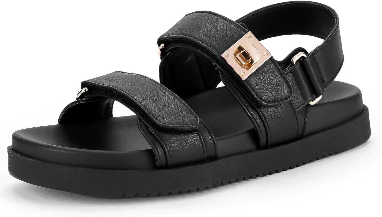 FITORY Women's Flat Sandals Classic Adjustable Double Strap with Cushioned Footbed for Summer Siz... | Amazon (US)