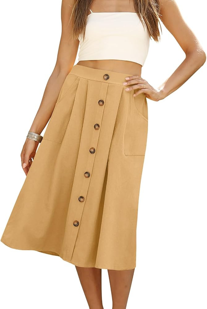 Naggoo Women's Polka Dot Midi Skirts Casual High Elastic Waist A Line Pleated Midi Chiffon Skirts... | Amazon (US)