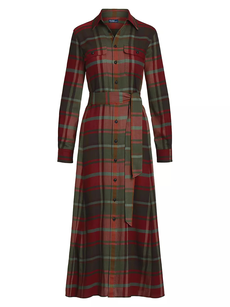 Belted Plaid Cotton-Blend Button-Front Maxi Dress | Saks Fifth Avenue