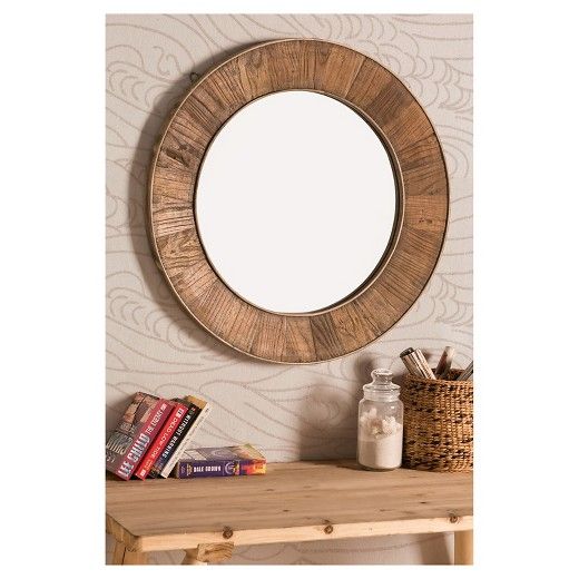 Recycled Fir Wood Wide Border Round Mirror - Brown - Sunjoy | Target