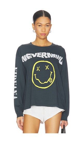 DAYDREAMER Nirvana Nevermind Smiley Merch Long Sleeve in Charcoal. - size XL | Revolve Clothing (Global)