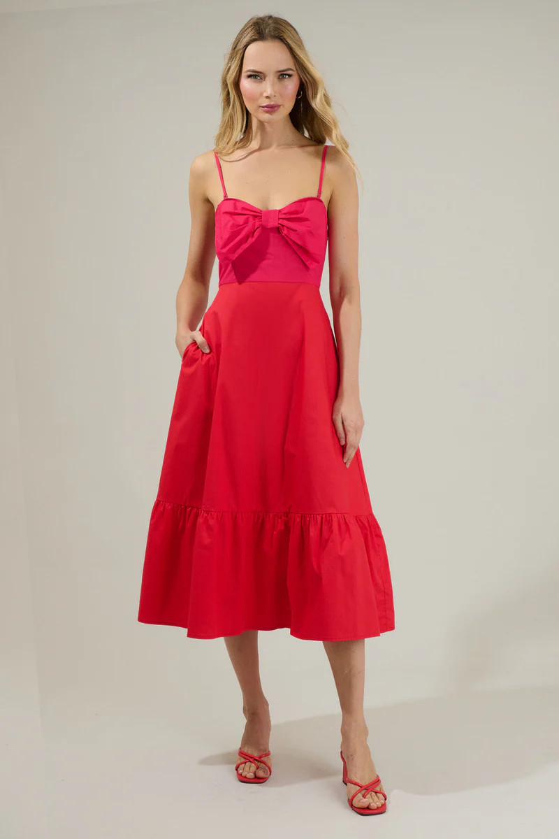 Perline Color Block Bow Midi Dress | Sugarlips