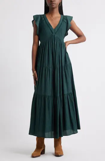 Treasure & Bond Crinkle Finish Flutter Sleeve Maxi Dress | Nordstrom | Nordstrom