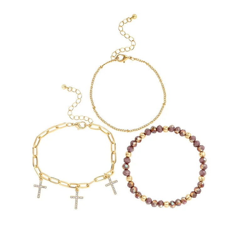 Jessica Simpson Cross Gold Tone Bracelet Set, Set of 3 - Walmart.com | Walmart (US)