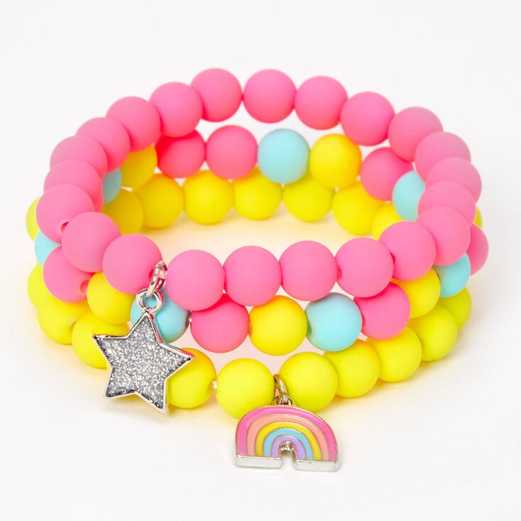 Claire's Club Rainbow Matte Beaded Stretch Bracelets - 3 Pack | Claire's (UK)