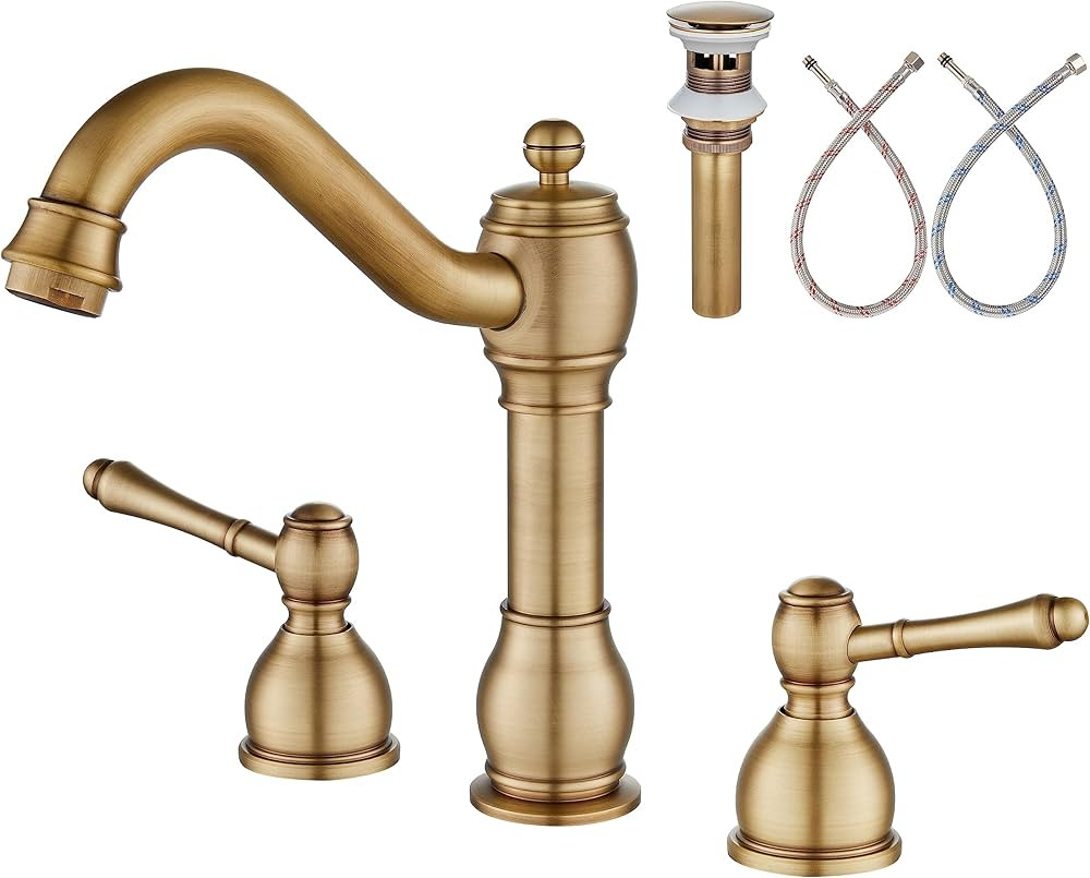 Aolemi Antique Brass 8 Inch Widespread Bathroom Sink Faucet Double Lever Handle 3 Hole Deck Mount... | Amazon (US)