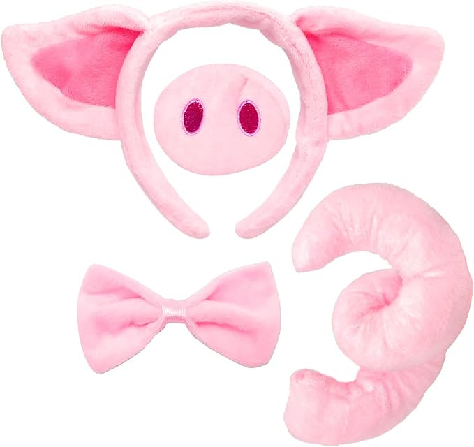 Bvrbaory Pig Costume Set,Pig Ears Headband,Tail,Nose,Bow Tie,Animal Fancy Costume Accessories,Pin... | Amazon (US)