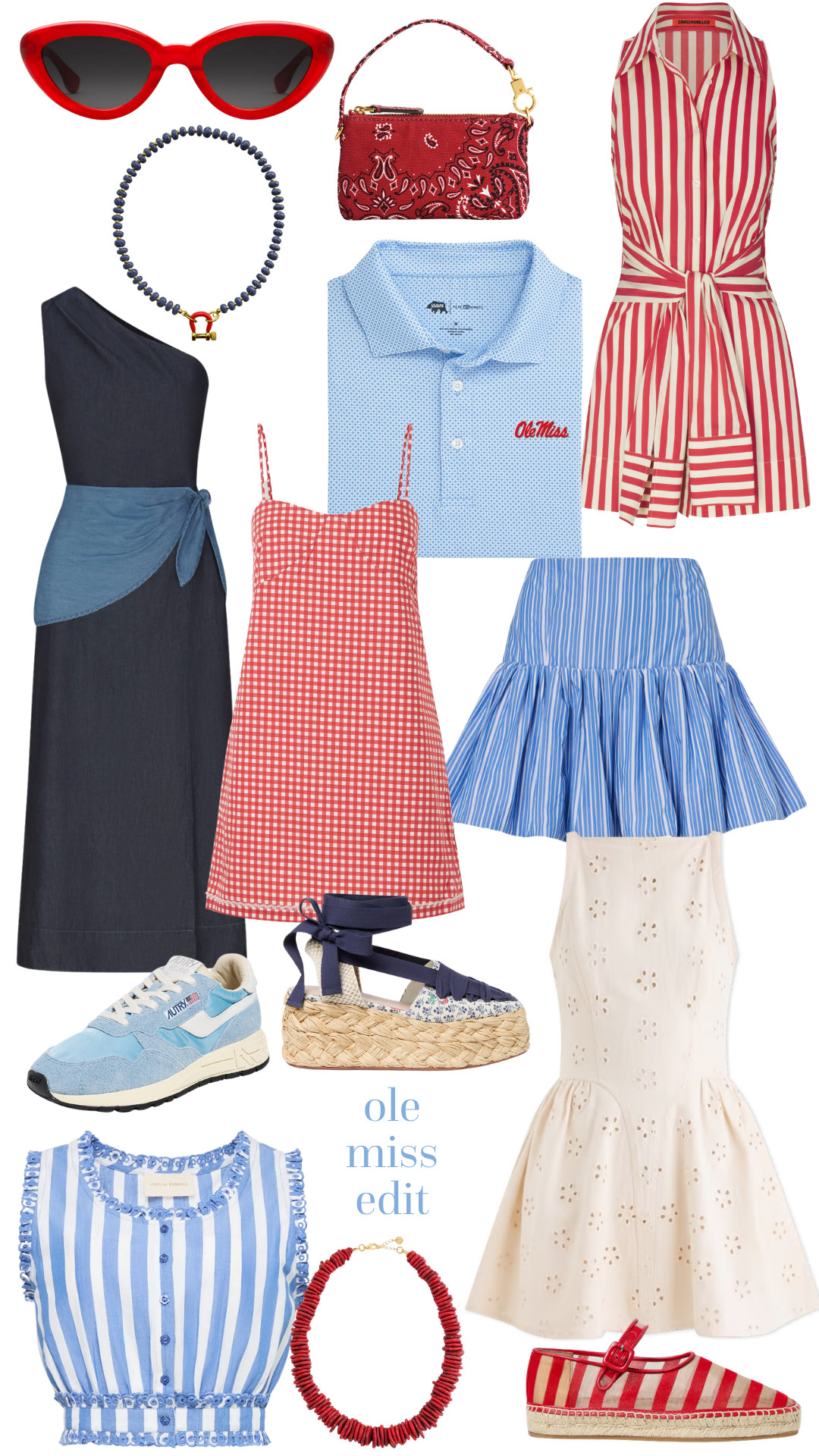 ole miss game day might have the cutest color palette of them all. lots of red + powder blue, gingham, stripes, and easy pieces you can mix and match all season. i love the little dresses for tailgating, the blue skirt with a simple top, and the sneakers + espadrilles for a more casual oxford weekend.  

 #LTKootd #LTKSeasonal #LTKU