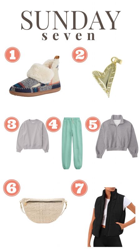 Here are seven recent favorites of mine!
1. These Amazon booties.
2 .This heart necklace from Allie Bess. I love all of my stuff from them!
3.This sweatshirt.
4.These fleece Aerie joggers!
5.This half-zip.
6. My ClareV Fanny.
7. I don’t have this exact puffer vest but it’s similar to the Zara one I’ve been wearing recently!

#LTKfindsunder50 #LTKstyletip #LTKover40
