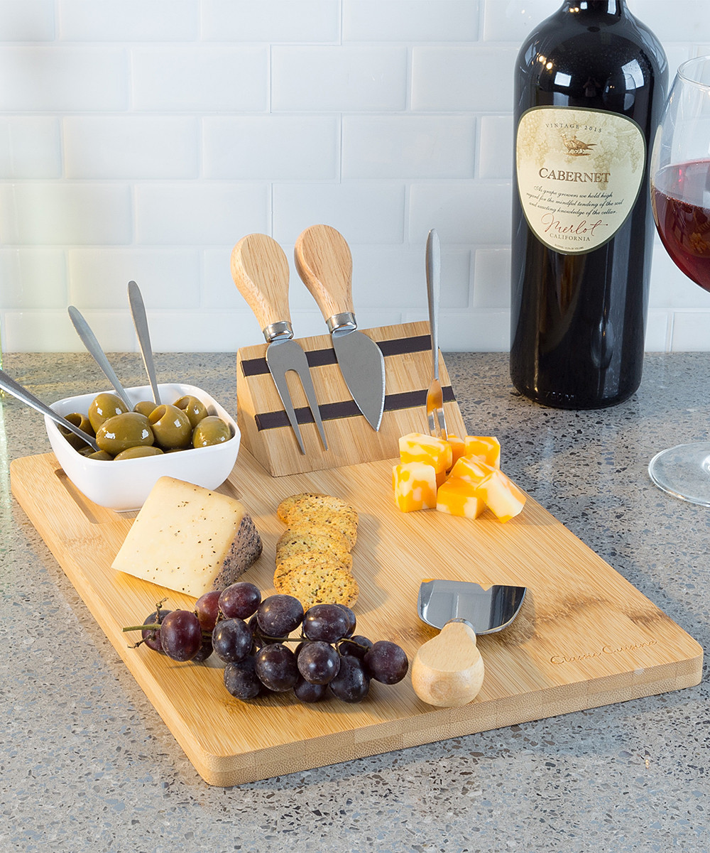 Nine-Piece Bamboo Cheese Tray Set | Zulily