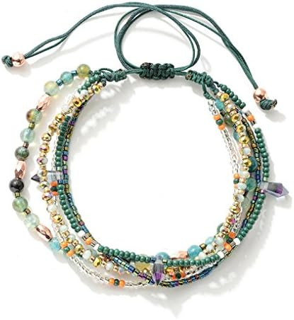 Handmade Adjustable Wrap Bracelet Bohemian String Braided Beads Anklets Gifts for Women | Amazon (US)