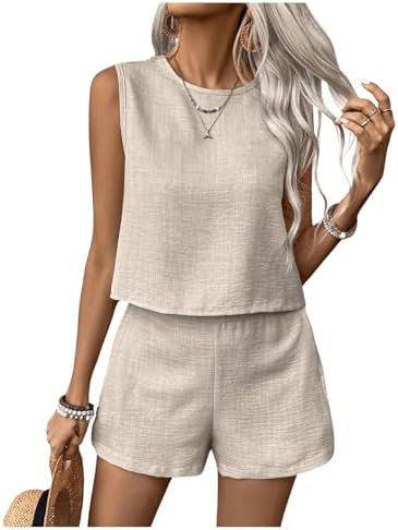 SweatyRocks Women's 2 Piece Vacation Outfits Sleeveless Tank Top and Matching Shorts Sets | Amazon (US)