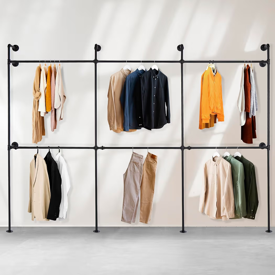 Industrial Pipe Clothing Rack Metal, Minimalist Retro Walk-in Closet System, Heavy Duty Wall Moun... | Amazon (US)