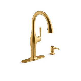 Sundae Single-Handle Pull Down Sprayer Kitchen Faucet in Vibrant Brushed Moderne Brass | The Home Depot