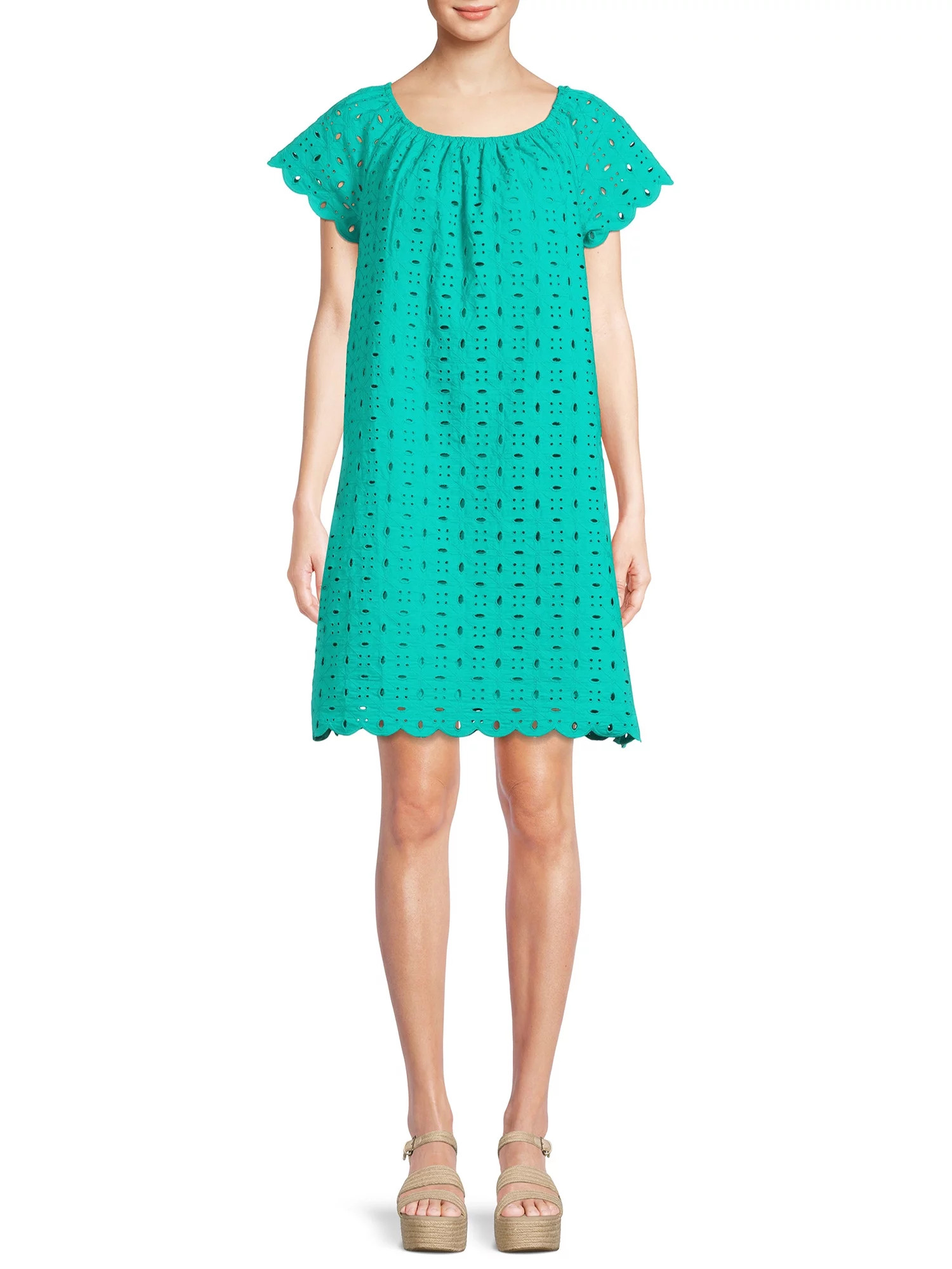 Time and Tru Women's Eyelet Dress with Short Sleeves | Walmart (US)