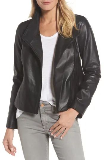 Women's Emerson Rose Front Zip Leather Jacket, Size X-Small - Black | Nordstrom