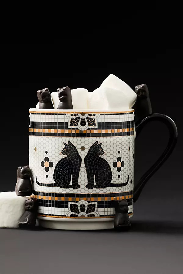 Bistro Tile Stoneware 24k Gold Accent Halloween Mug | Anthropologie (US)