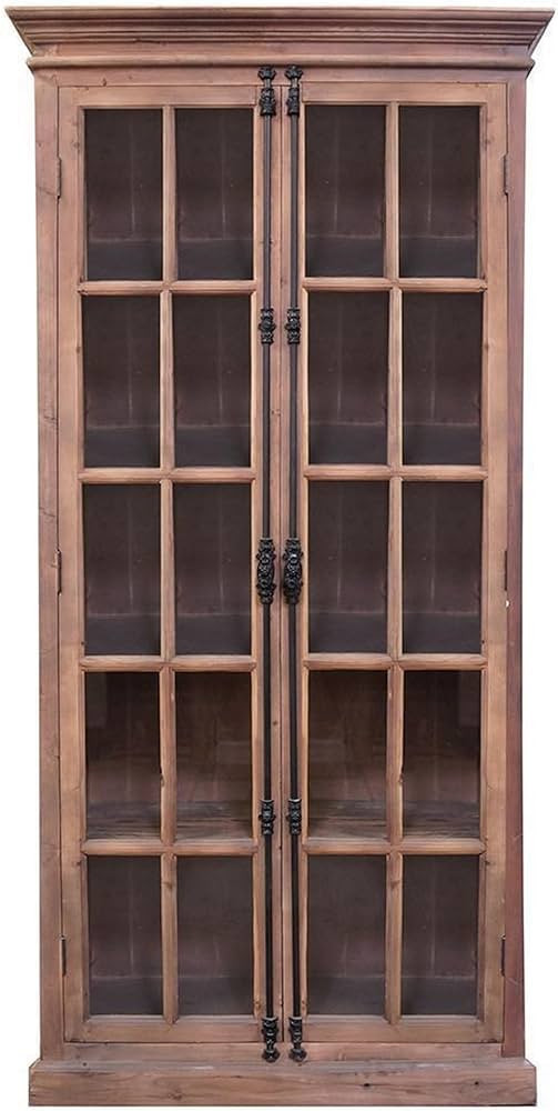 Benjara 88 Inch Tall Cabinet, 4 Glass Panel French Doors, Crown Molding, Brown and Black | Amazon (US)