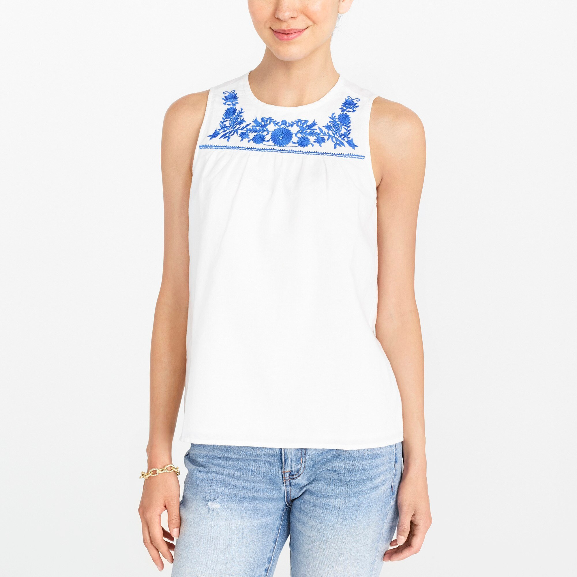 Embroidered cotton-linen shell | J.Crew Factory