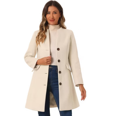 INSPIRE CHIC Women's Elegant Winter V Neck Single Breasted Long Overcoat Beige Large | Target