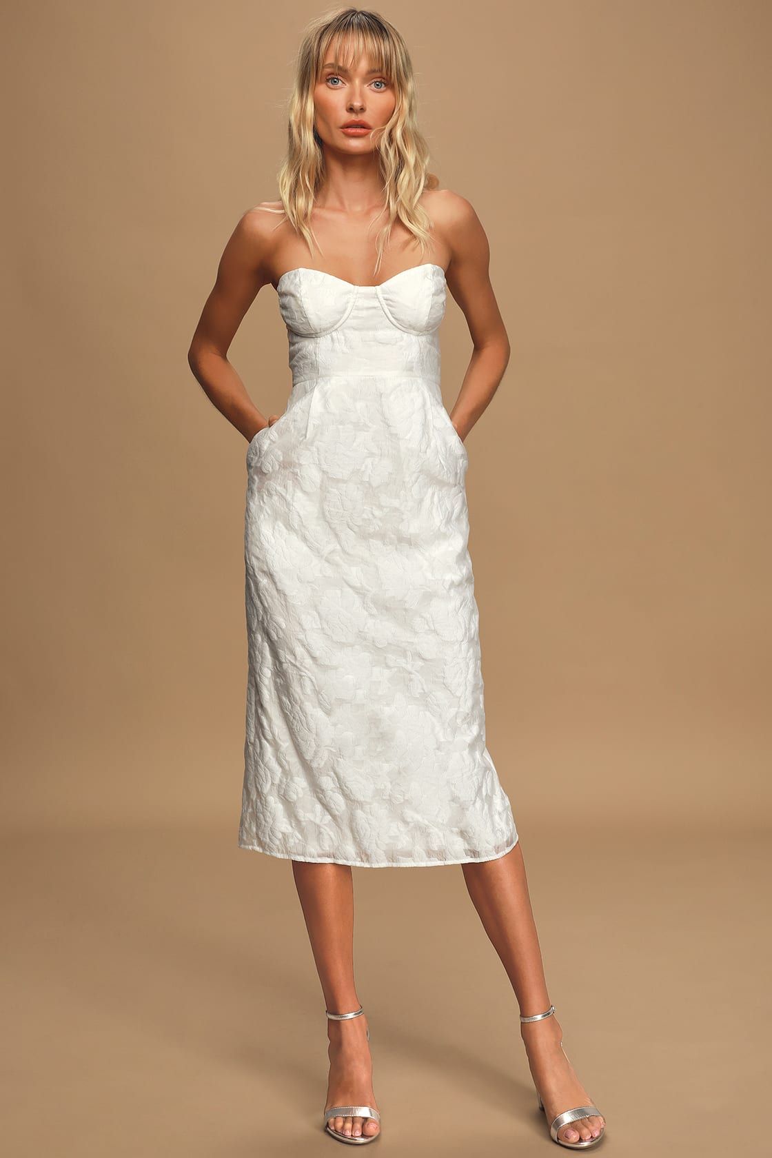 From this Day White Floral Jacquard Strapless Midi Dress | Lulus (US)