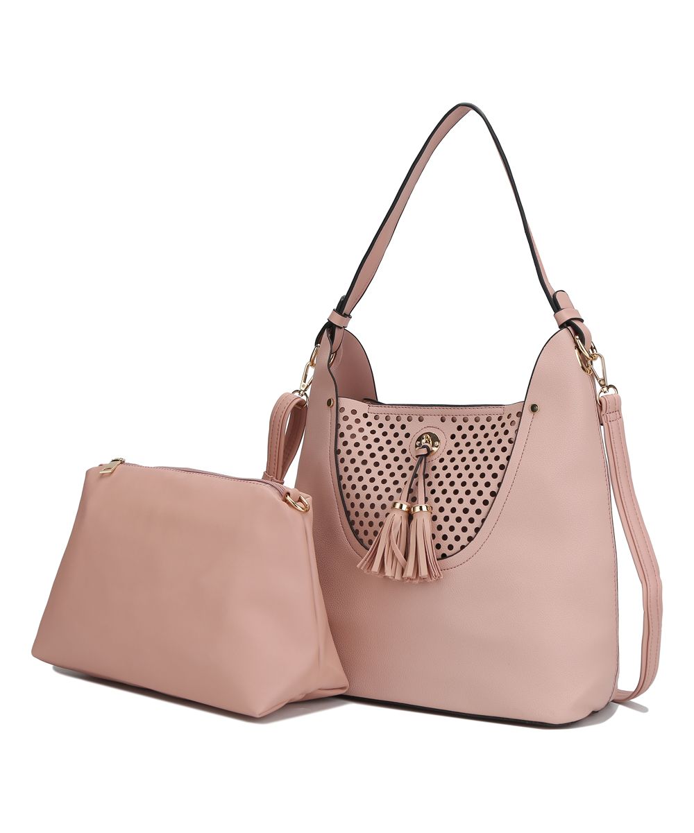 MKF Collection by Mia K. Women's Hobos Pink - Pink Perforated Tassel Convertible Hobo | Zulily