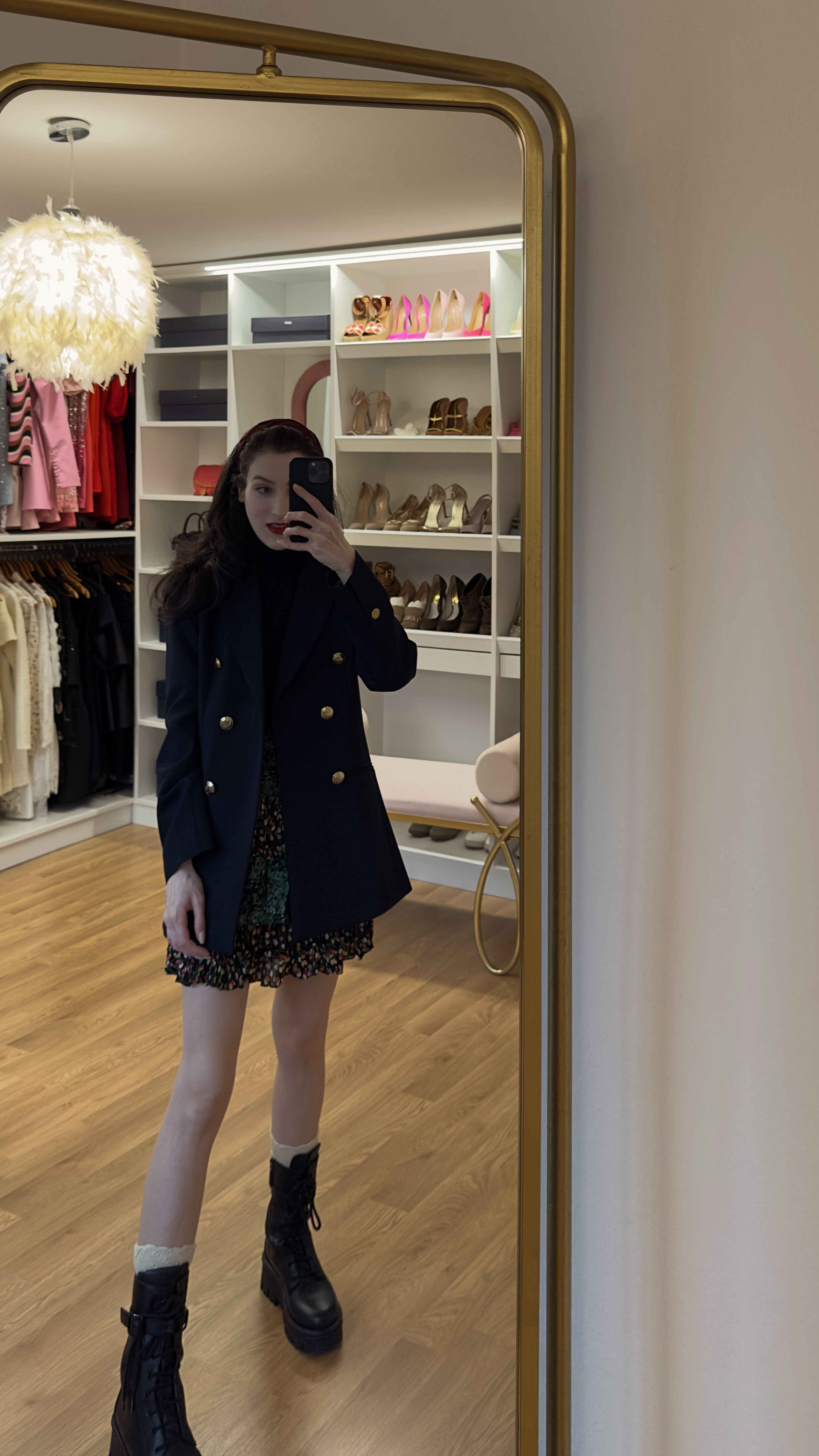 navy blazer dress, floral mini skirt, combat boots outfit, fall layering style, double breasted jacket, feminine grunge look, autumn pattern mixing, edgy fall fashion, structured blazer styling, contemporary fall outfit, bohemian autumn style 

 #LTKootd #LTKvlog #LTKSaleAlert