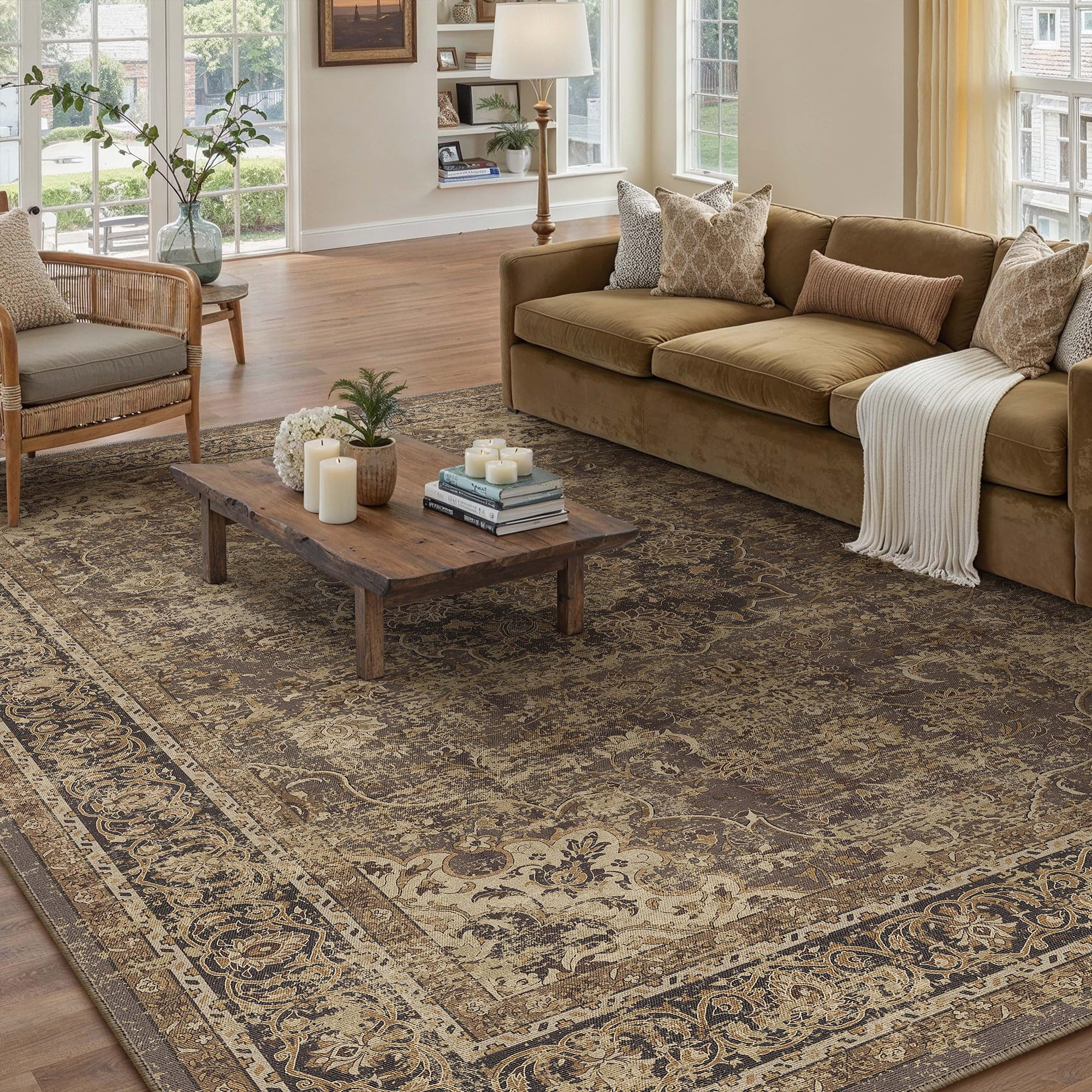 6x9 Brown Washable Vintage Area Rug for Living Room Bedroom Soft Tranditional Non Slip Large Thro... | Amazon (US)