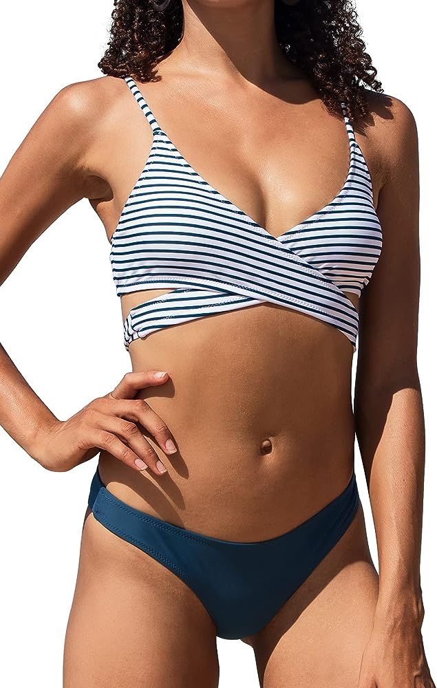 Amazon.com: CUPSHE Women's Bikini Swimsuit Striped Tie Low Rise Two Piece Bathing Suit, Small : C... | Amazon (US)