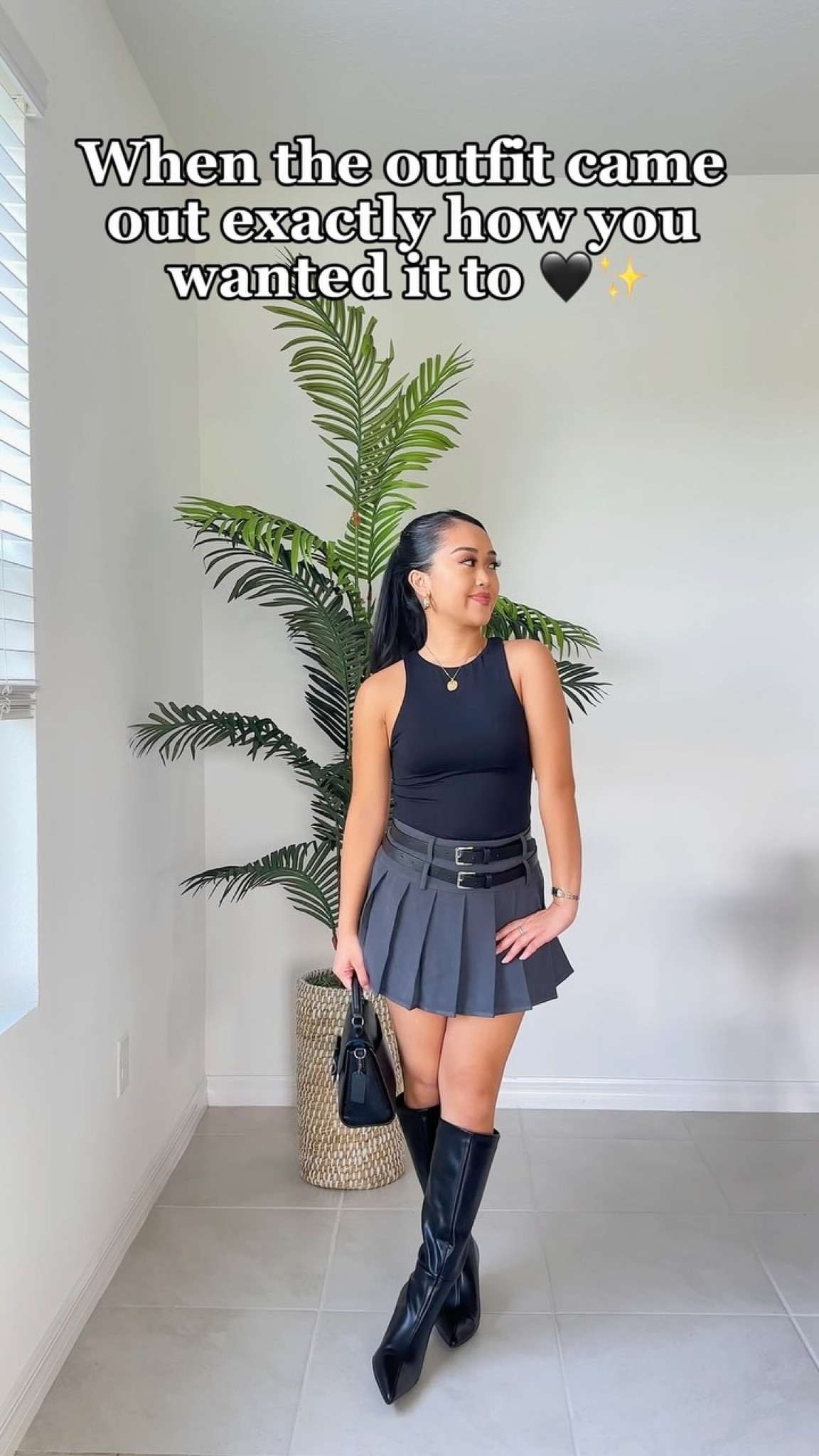 Patiently waiting for the Florida weather to give us some cool fall weather again so I can wear my boots 🍂✨🤍
Top: black bodysuit size XS @zara 
Skirt: @prettylittlethingcs @plt_studio 
Boots: @amazon (this ones 4’11 friendly) 
Purse: @coach

#LTKWatchNow #LTKPetite