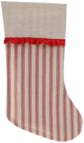Farmhouse Linen Christmas Stockings with Red Ticking Stripes, Pleated Ribbon Trim, Holiday Decor,... | Amazon (US)