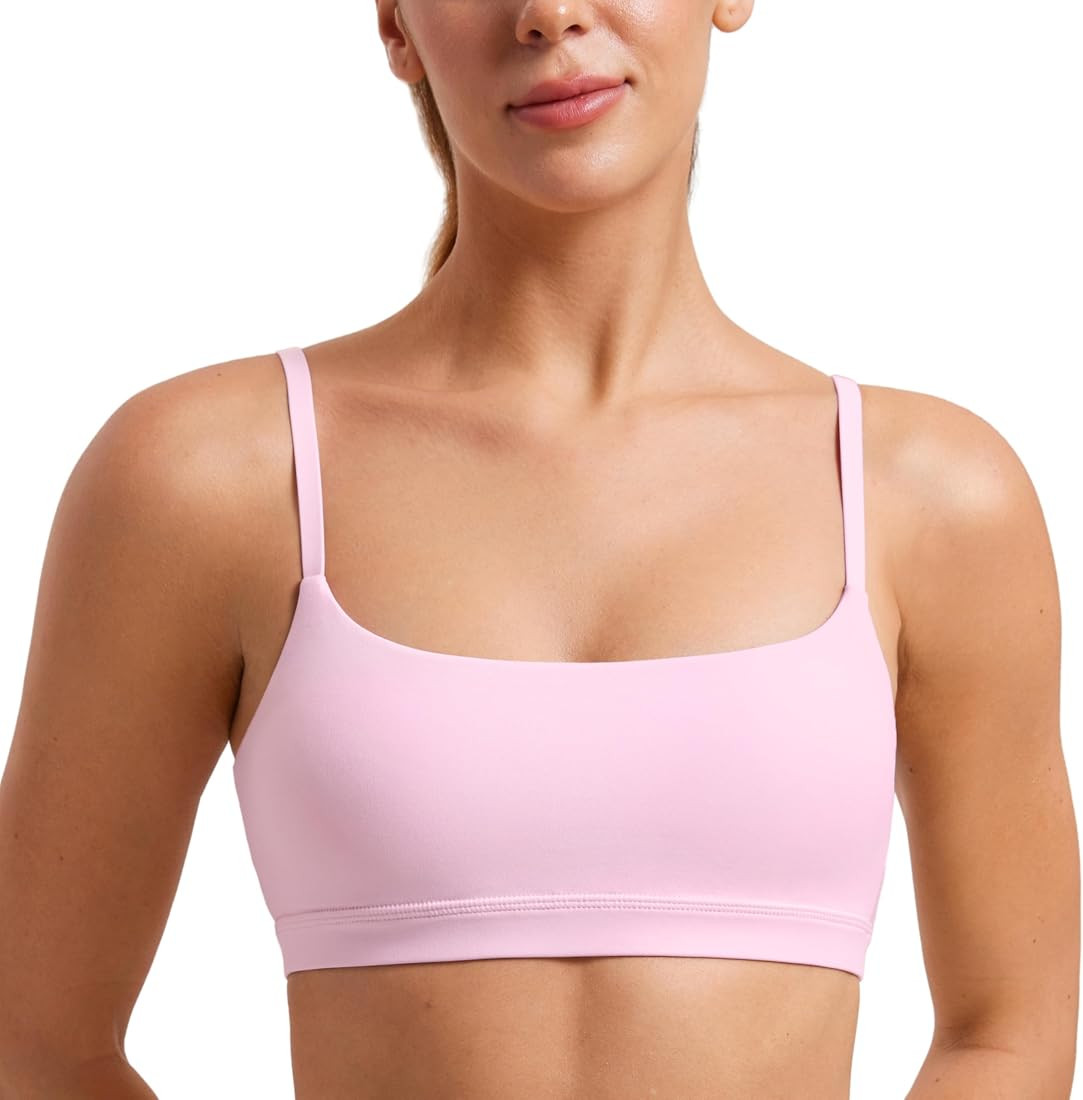 CRZ YOGA Womens Butterluxe Adjustable Spaghetti Strap Sports Bra - Scoop Neck Wireless Padded Bra... | Amazon (US)