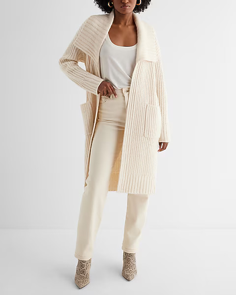 Ribbed Oversized Collar Duster Cardigan | Express