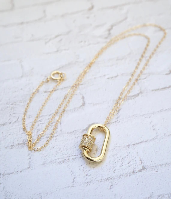 Carabiner Necklace - Carabiner Jewelry, Gold Necklace, Screw Clasp Necklace, CZ Carabiner Clasp N... | Etsy (US)