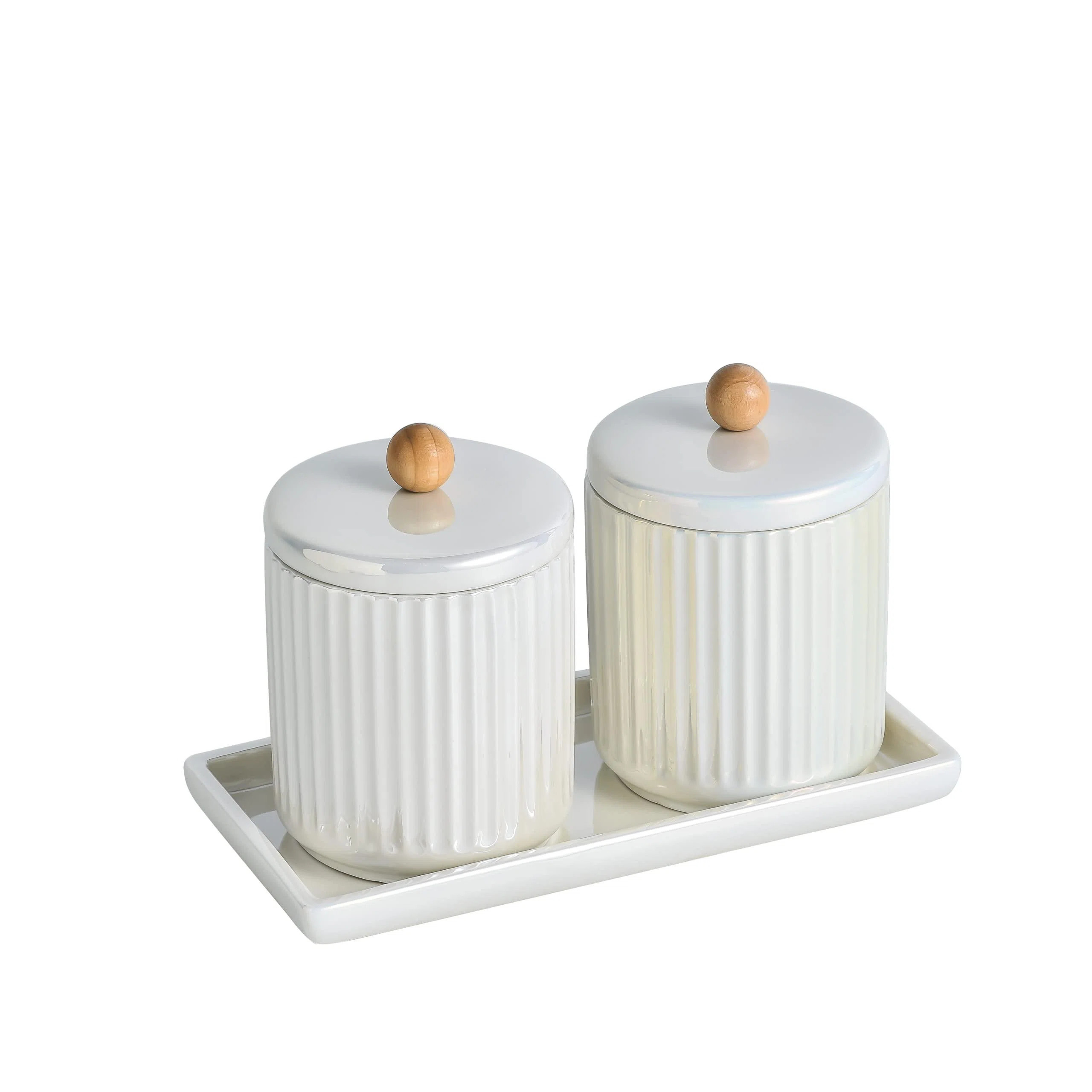 Ceramic Bathroom Canister Set With Coordinating Small Vanity Tray Dispenser For Cotton Ball,Swab,... | Wayfair North America