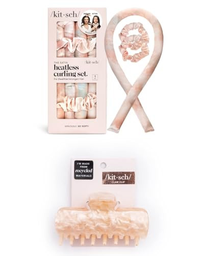 Kitsch Satin Heatless Curling Set and Marble Claw Clip Bundle with Discount | Amazon (US)