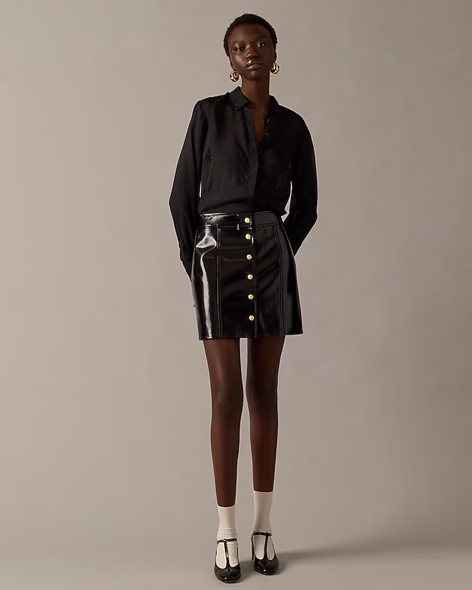 Collection button-front skirt in faux patent leather | J. Crew US
